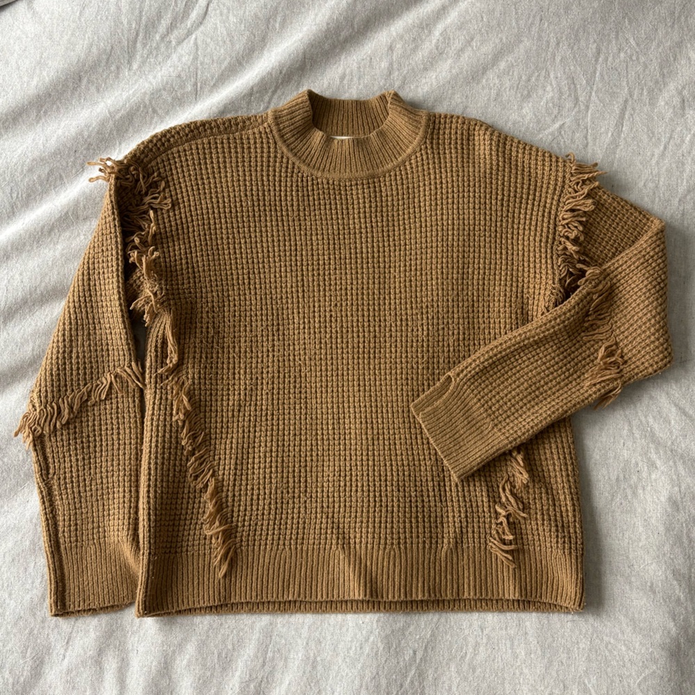 Michael Kors Dark Camel Fringe Knit Sweater